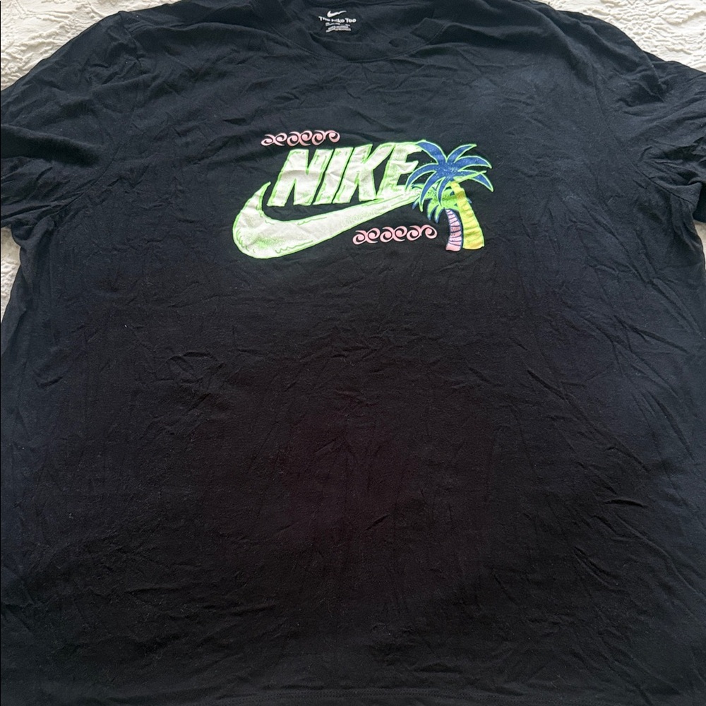 Nike Black Tee with Tropical Graphic
